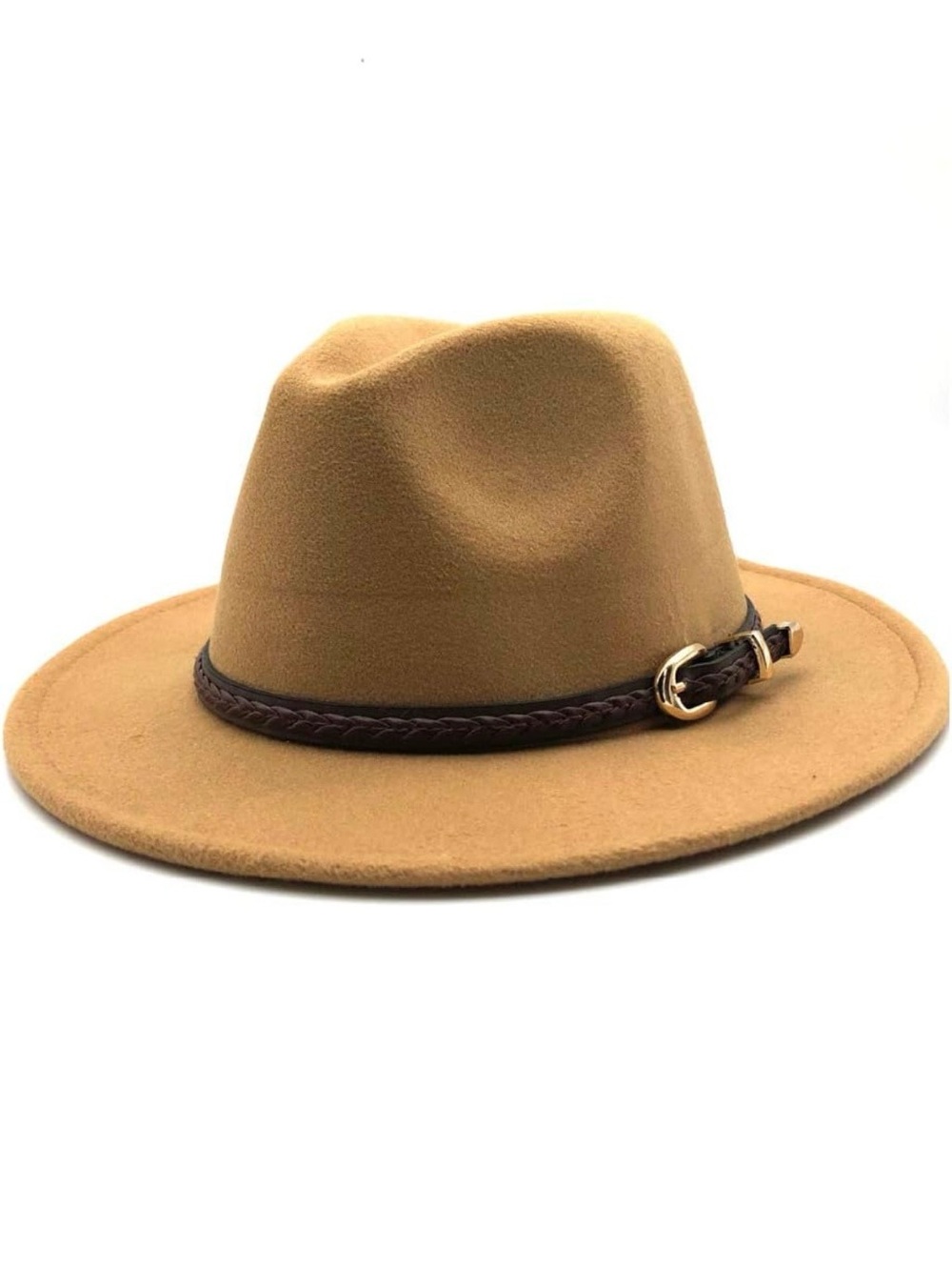 Women’s Camel Felt Fedora Hat with Braided Band Detail